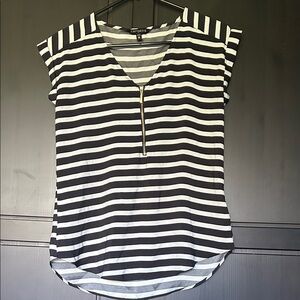 Express Black and White Striped Blouse with Zipper